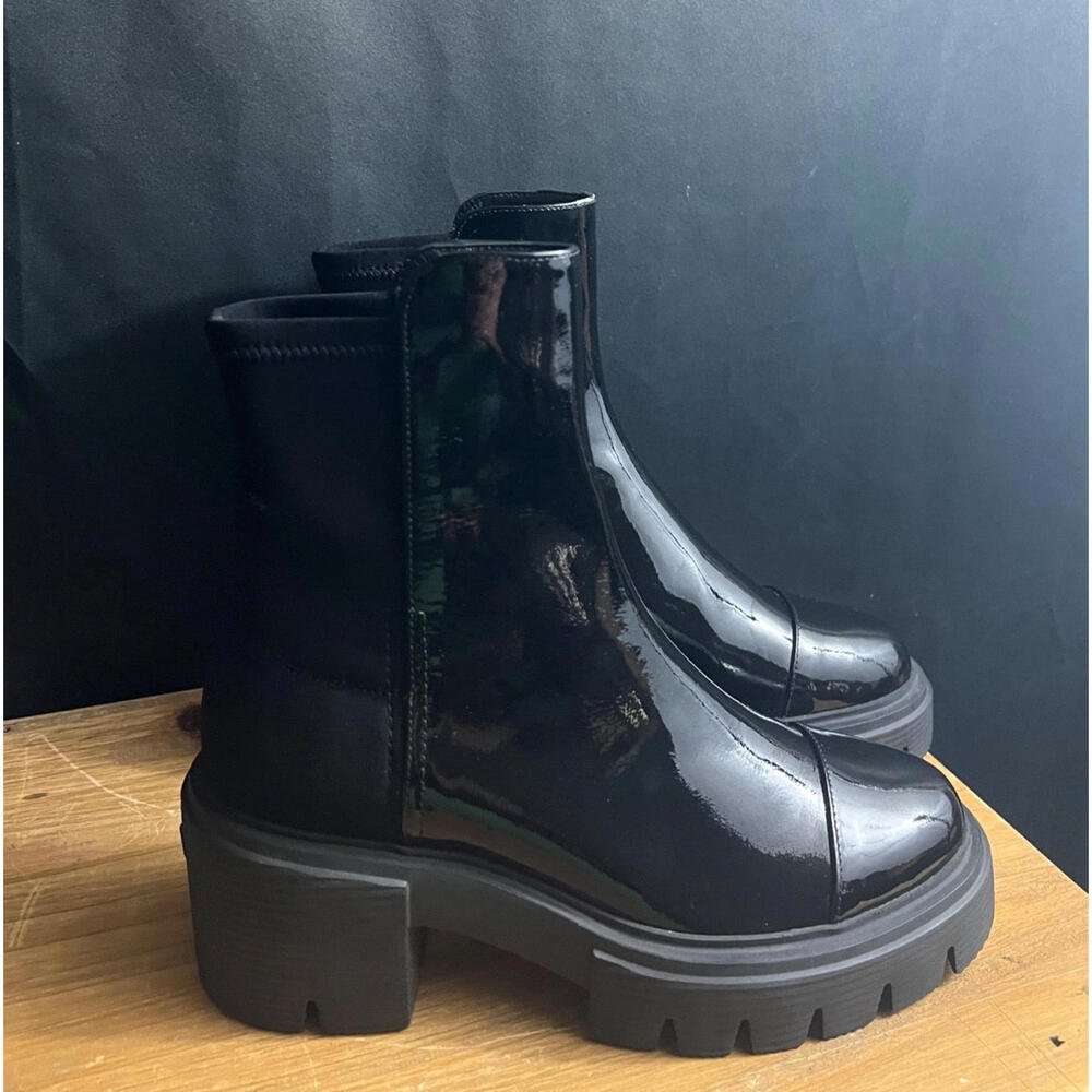 NWOB Stuart Weitzman Womens Soho 70MM Black Patent-Leather Booties US SZ 7B/37.5